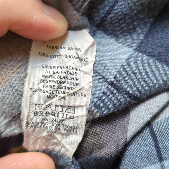 Prana Men's Blue Cotton Flannel Button Up Plaid Long Sleeve Shirt Size Large - Picture 3 of 8